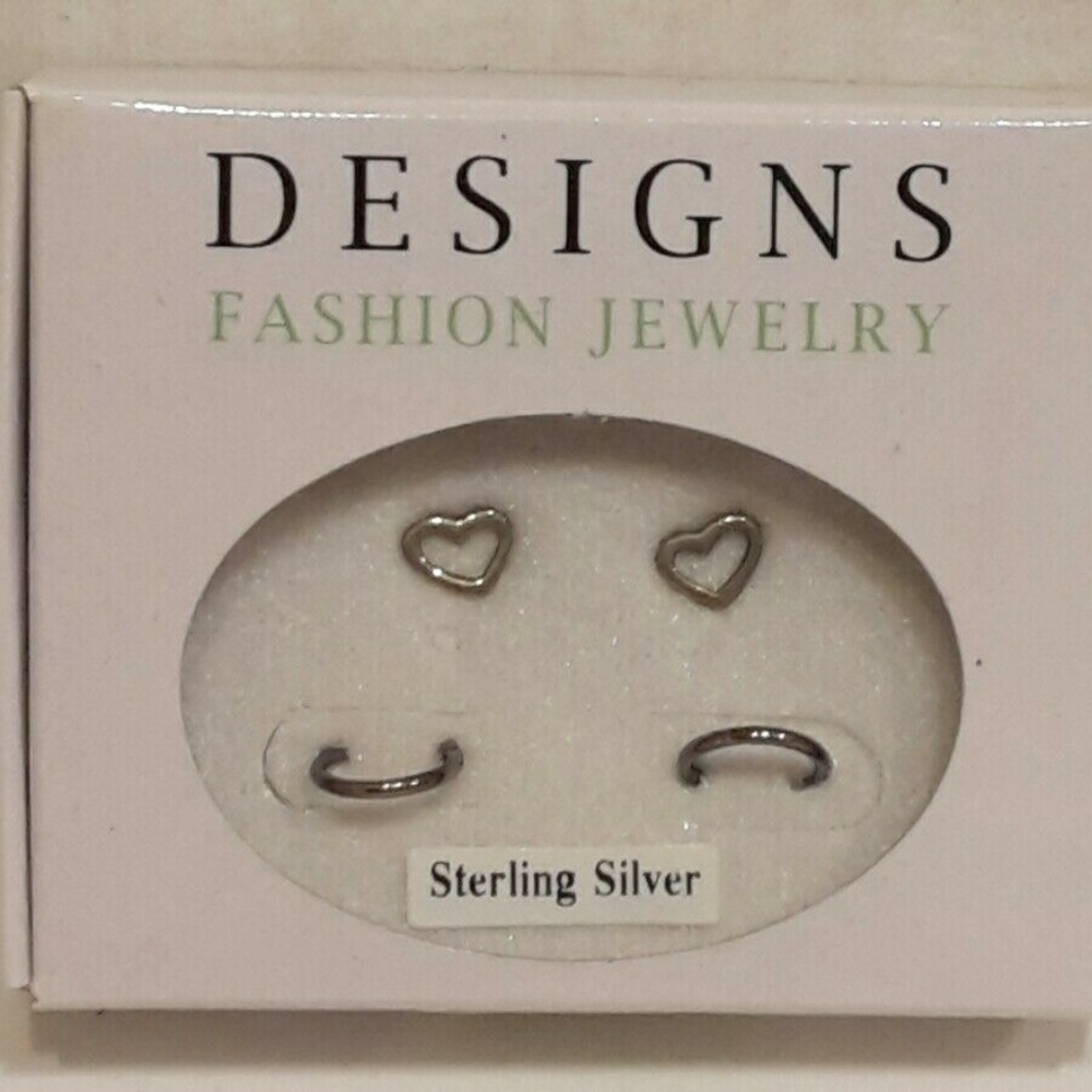 Sterling Silver Mini Hoop & Heart Stud Earring Set